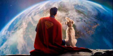 Superman junto a su perro, Krypto, viendo la tierra en escena de Superman 2025.